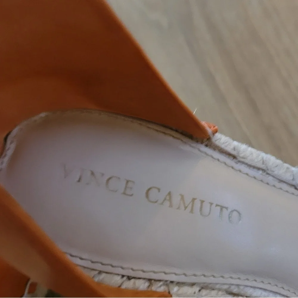 Vince Camuto Meddrina Leather Apricot Straps Jute Espadrille Wedges‎